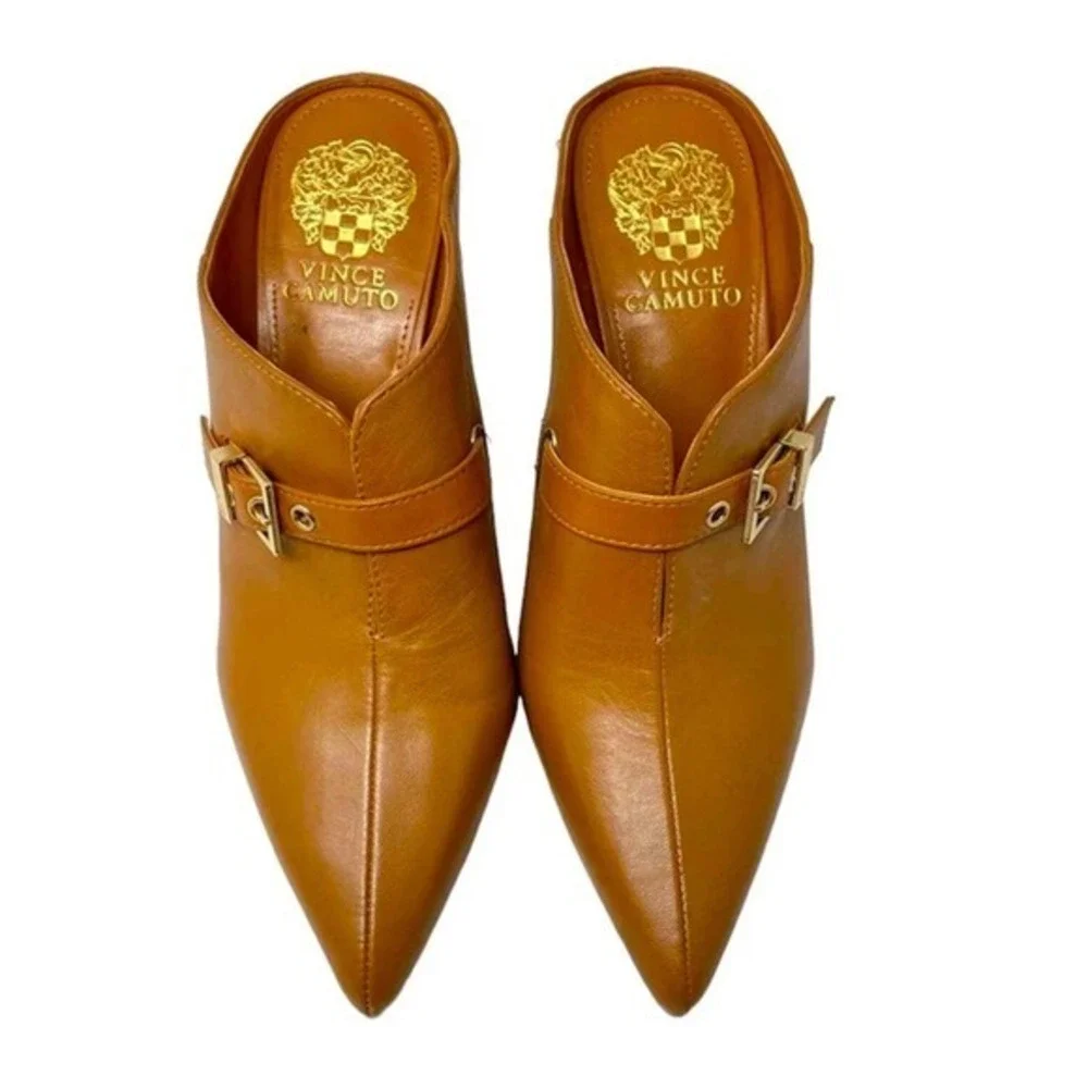 Vince Camuto ‎ Maskelynn Leather Pointed Buckle Heeled Clog Mules Size 8.5